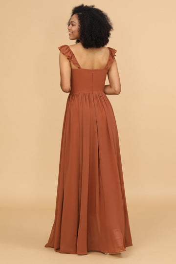 Terracotta chifón Vestido de dama de honor con volantes